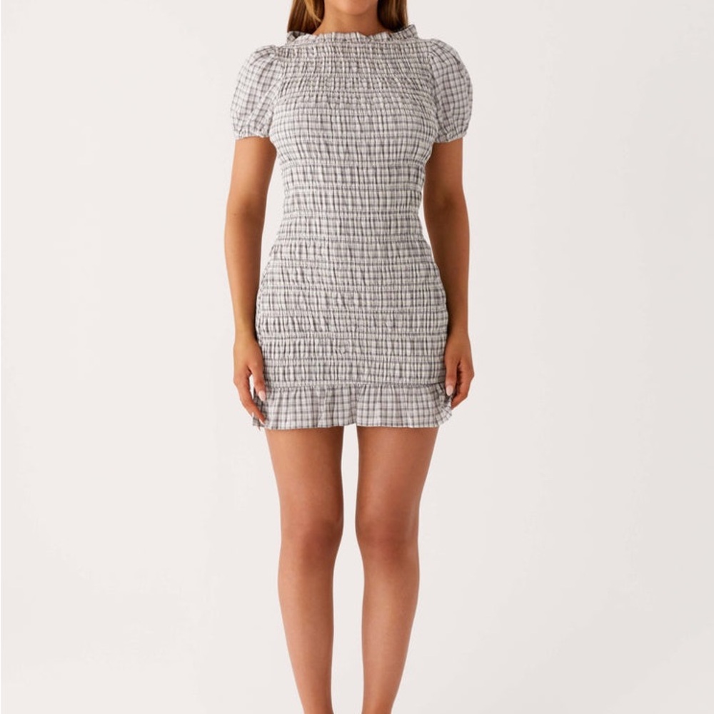 Classic Brown and White Rouched Mini Dress